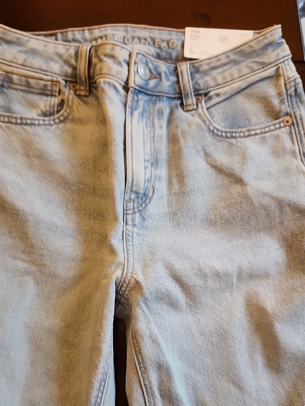 American Eagle Light Wash Strigid Mom Jeans - Light Blue